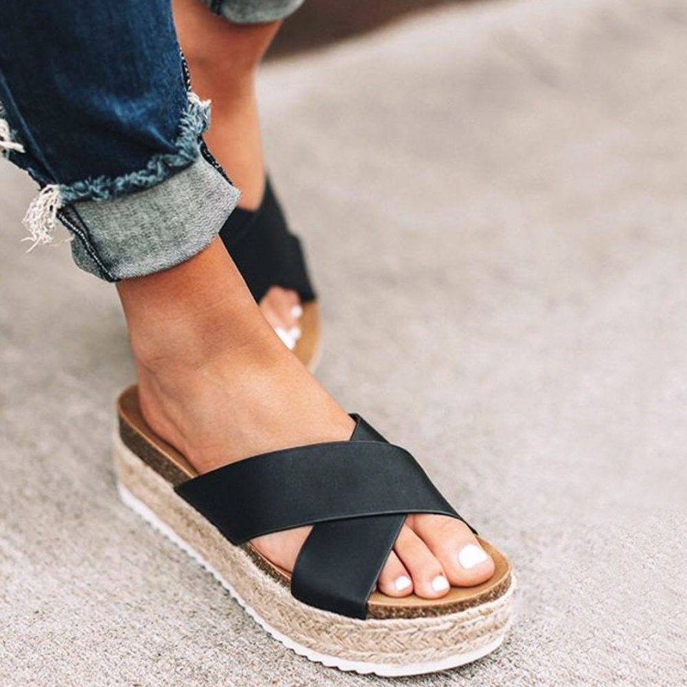 Black Platform Sandals Size 7